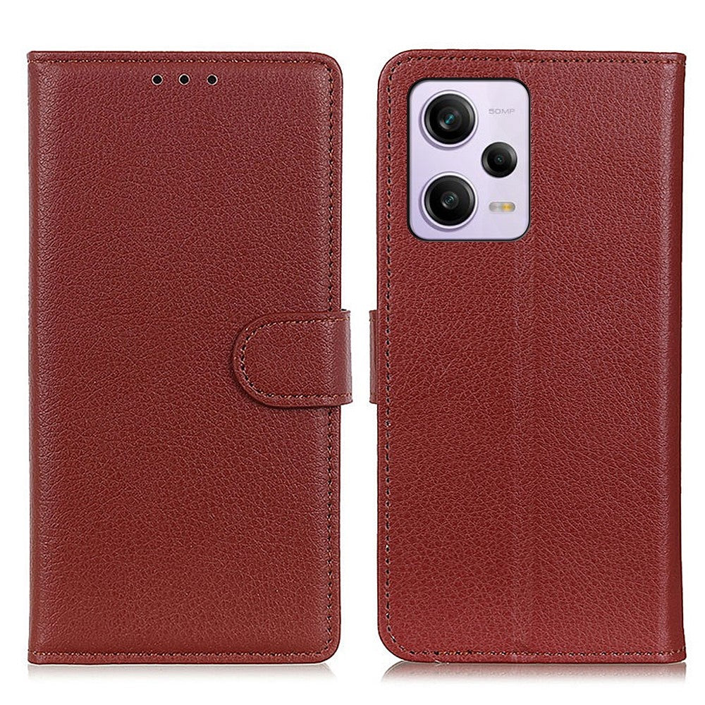 Xiaomi Redmi Note 12 Pro+ 5G-cover med litchi-tekstur i PU-læder, stativ, stødsikkert folio-flip-mobilpungcover