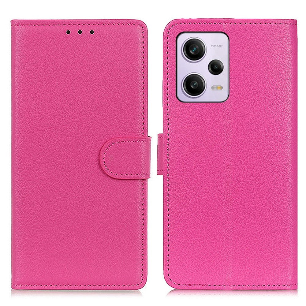 Xiaomi Redmi Note 12 Pro+ 5G-cover med litchi-tekstur i PU-læder, stativ, stødsikkert folio-flip-mobilpungcover