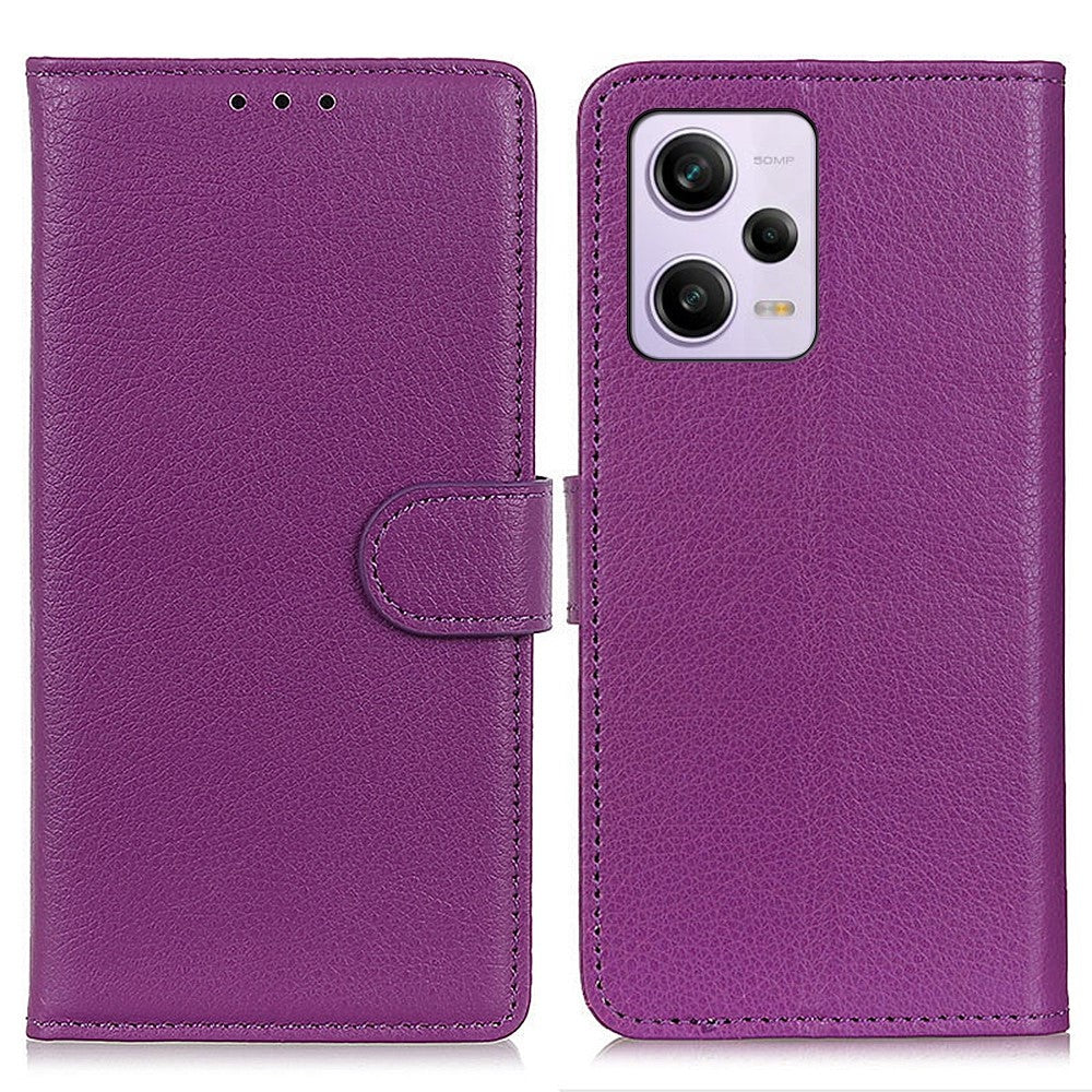 Xiaomi Redmi Note 12 Pro+ 5G-cover med litchi-tekstur i PU-læder, stativ, stødsikkert folio-flip-mobilpungcover
