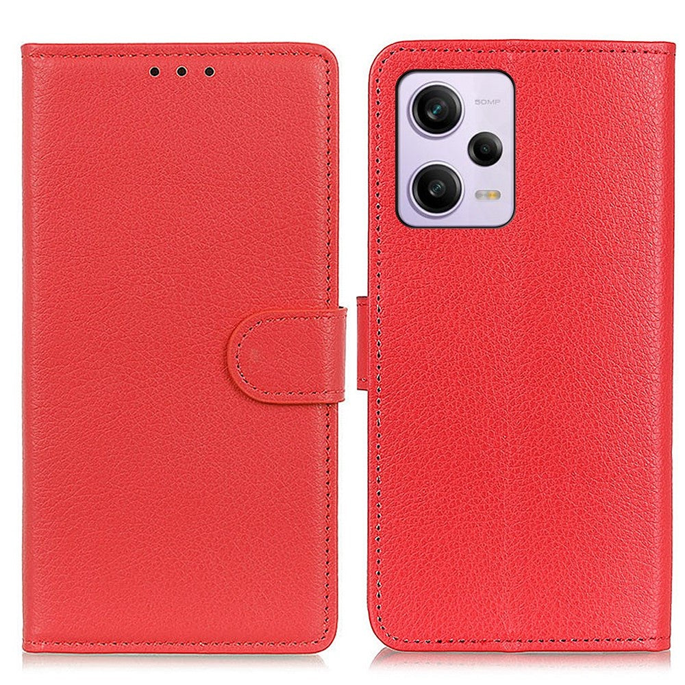 Xiaomi Redmi Note 12 Pro+ 5G-cover med litchi-tekstur i PU-læder, stativ, stødsikkert folio-flip-mobilpungcover