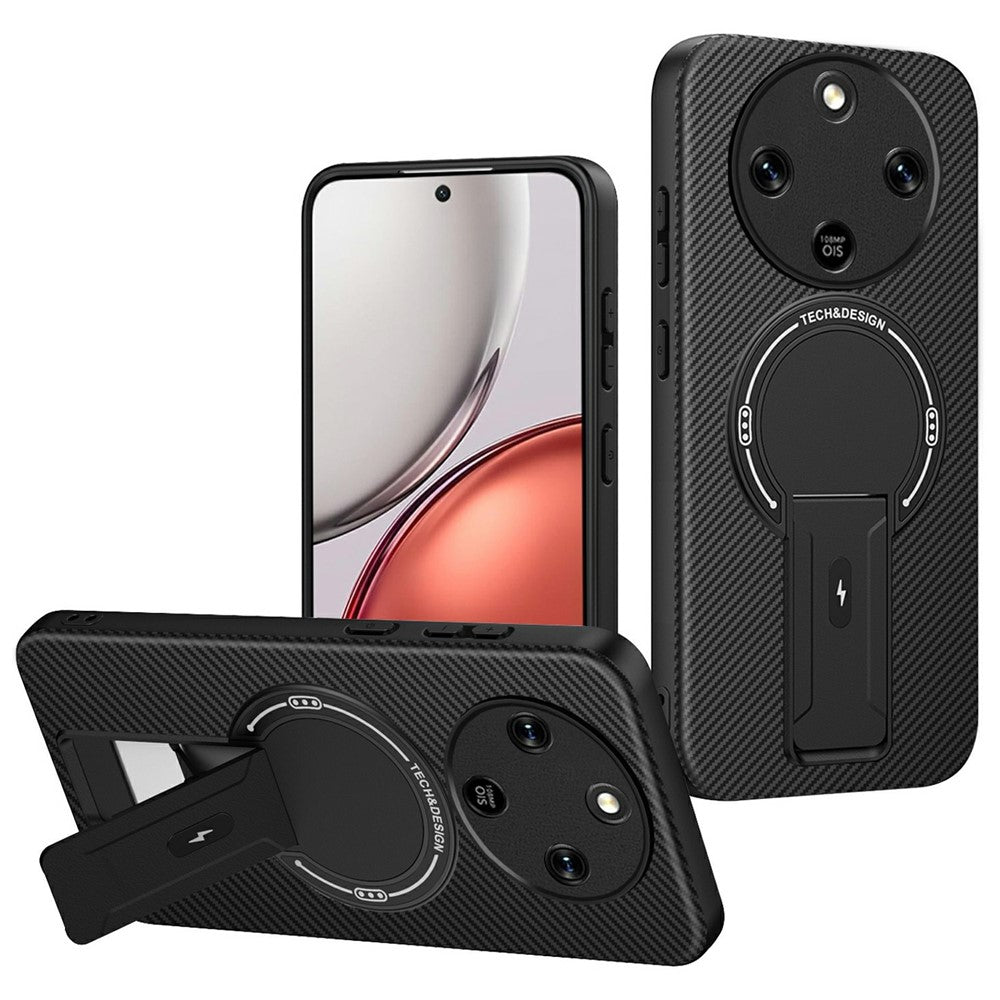 Phone Case For Honor Magic8 Lite 5G / X9d 5G / X70 5G Carbon Fiber Texture PC + TPU Phone Cover with Kickstand