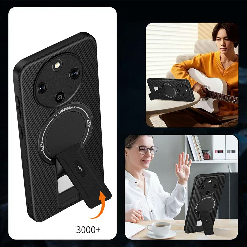 Phone Case For Honor Magic8 Lite 5G / X9d 5G / X70 5G Carbon Fiber Texture PC + TPU Phone Cover with Kickstand