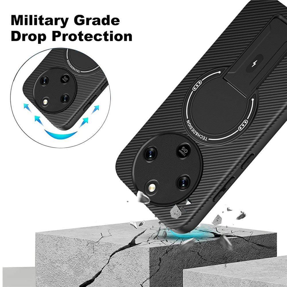 Phone Case For Honor Magic8 Lite 5G / X9d 5G / X70 5G Carbon Fiber Texture PC + TPU Phone Cover with Kickstand