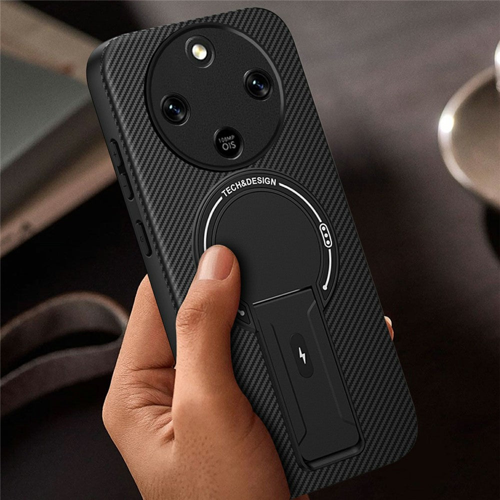 Phone Case For Honor Magic8 Lite 5G / X9d 5G / X70 5G Carbon Fiber Texture PC + TPU Phone Cover with Kickstand