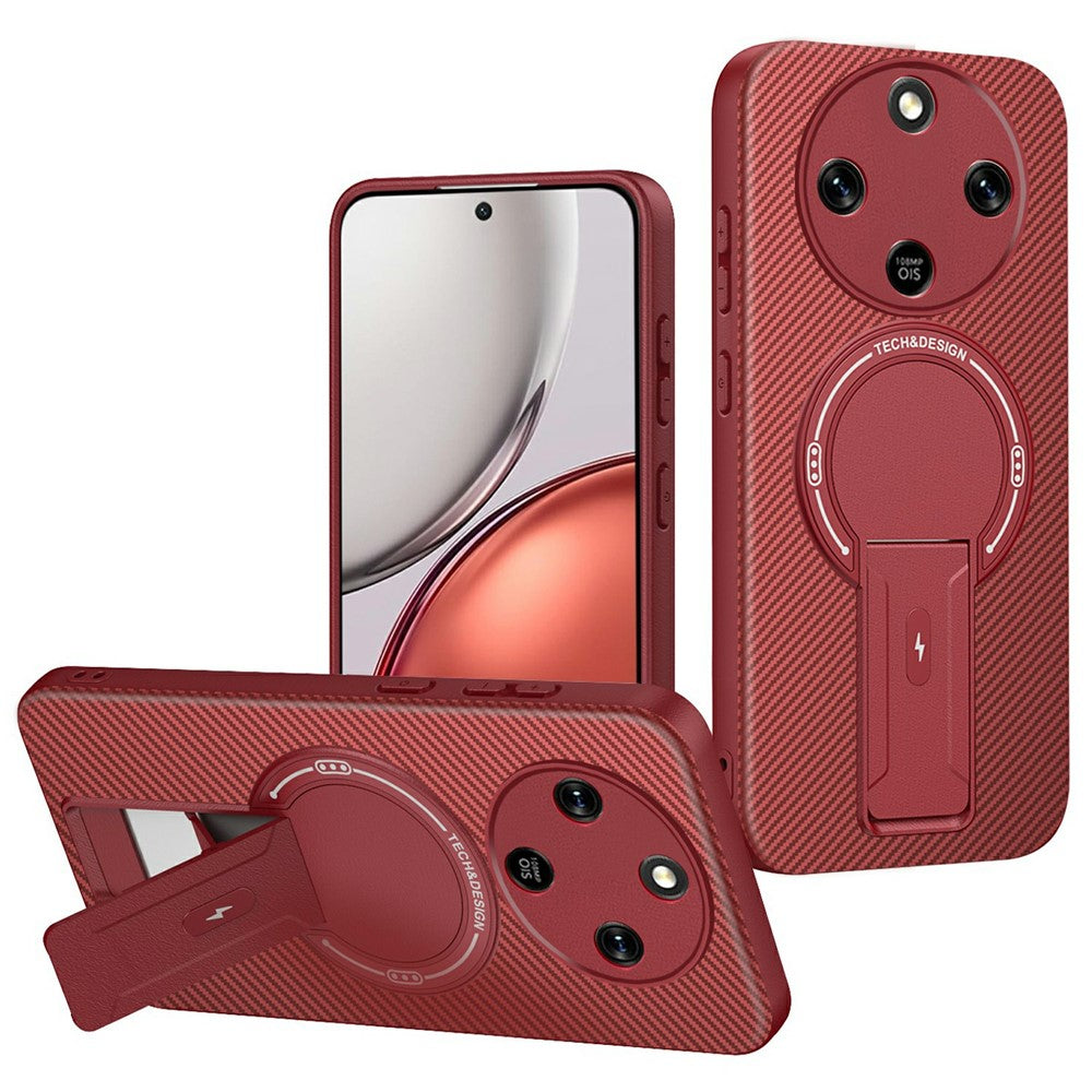 Phone Case For Honor Magic8 Lite 5G / X9d 5G / X70 5G Carbon Fiber Texture PC + TPU Phone Cover with Kickstand