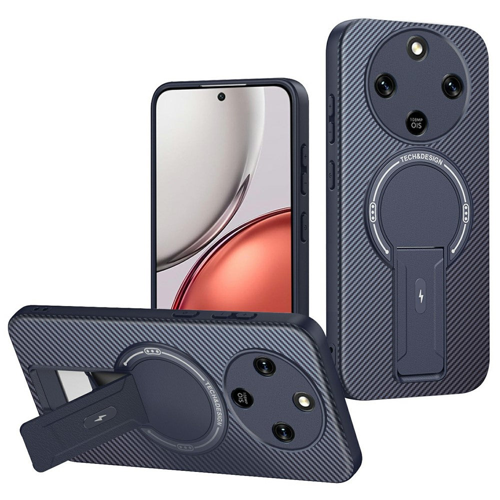 Phone Case For Honor Magic8 Lite 5G / X9d 5G / X70 5G Carbon Fiber Texture PC + TPU Phone Cover with Kickstand