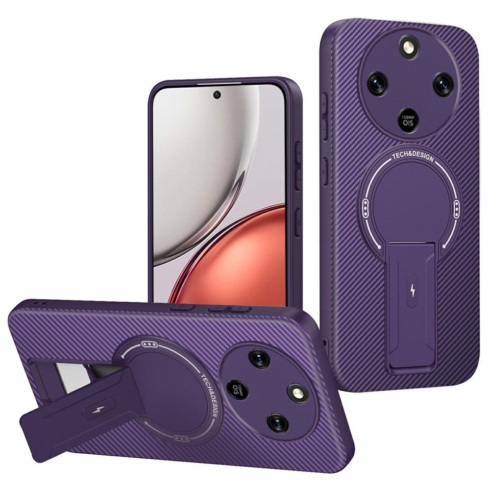 Phone Case For Honor Magic8 Lite 5G / X9d 5G / X70 5G Carbon Fiber Texture PC + TPU Phone Cover with Kickstand