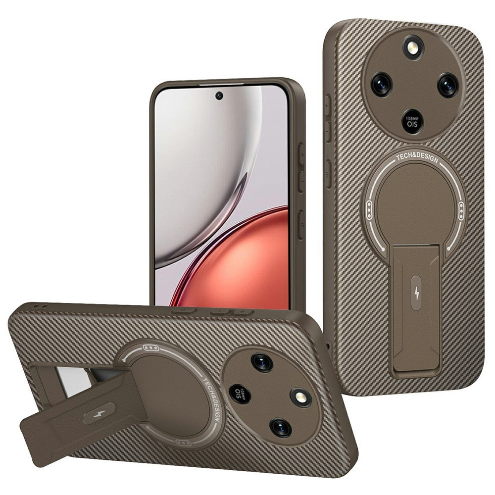 Phone Case For Honor Magic8 Lite 5G / X9d 5G / X70 5G Carbon Fiber Texture PC + TPU Phone Cover with Kickstand