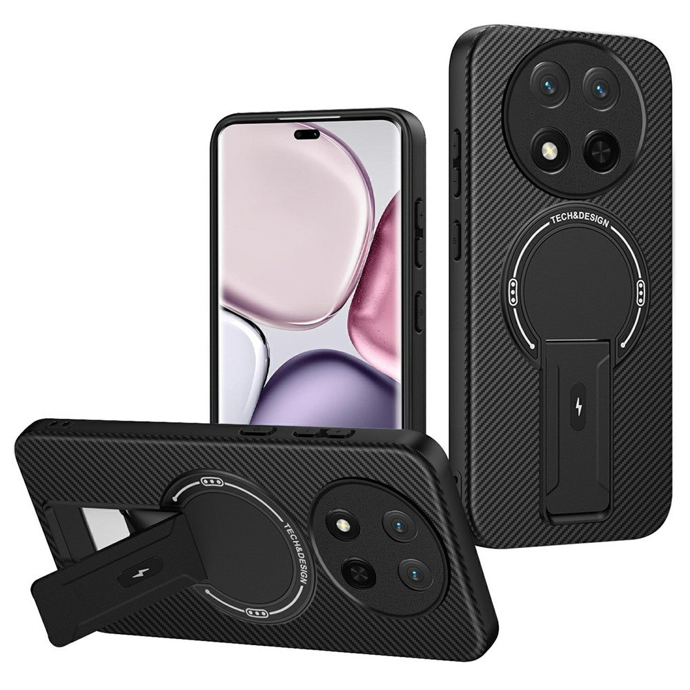 Phone Case For Honor Magic7 Lite 5G / X9c 5G / X60 Pro 5G Carbon Fiber Texture PC + TPU Phone Cover with Kickstand