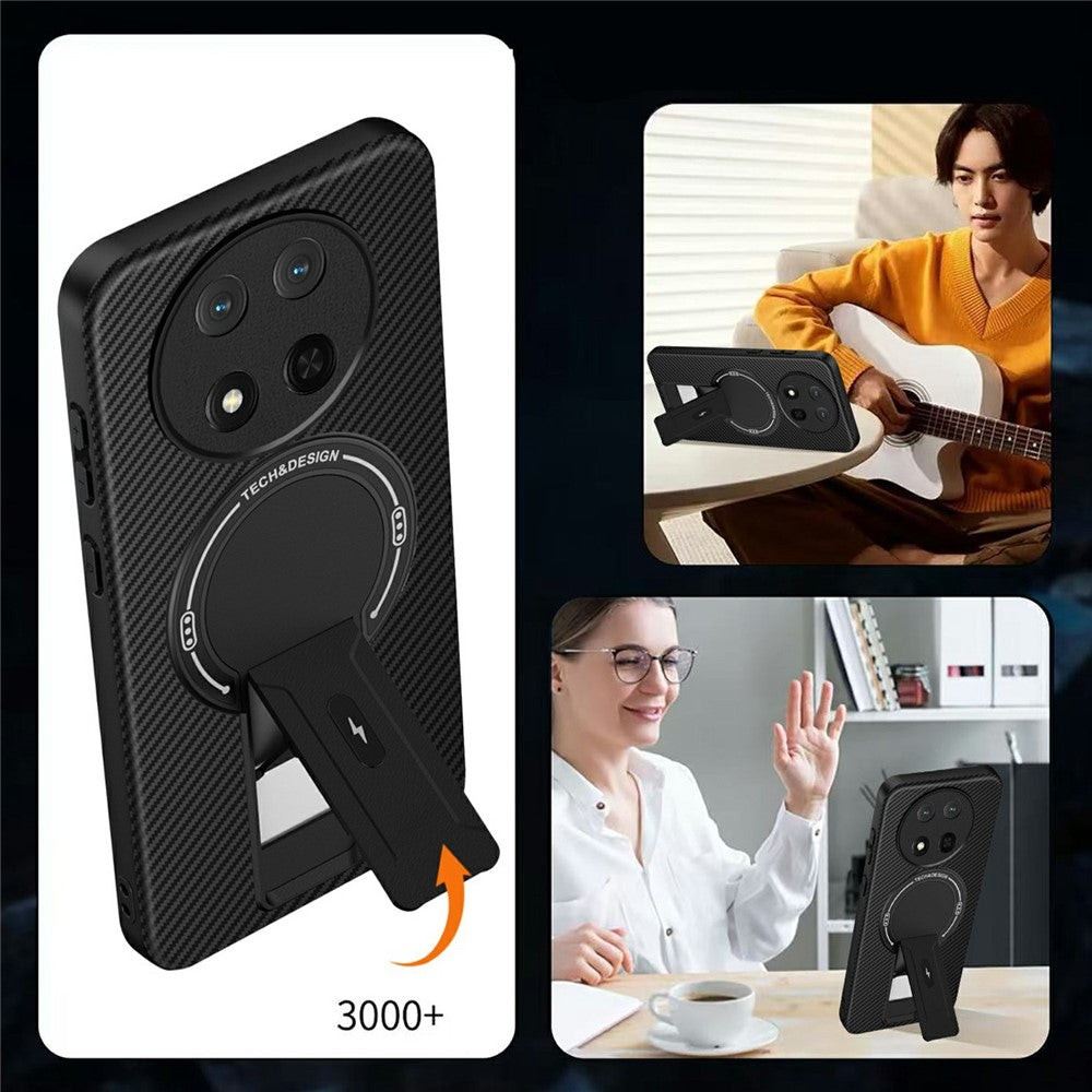 Phone Case For Honor Magic7 Lite 5G / X9c 5G / X60 Pro 5G Carbon Fiber Texture PC + TPU Phone Cover with Kickstand