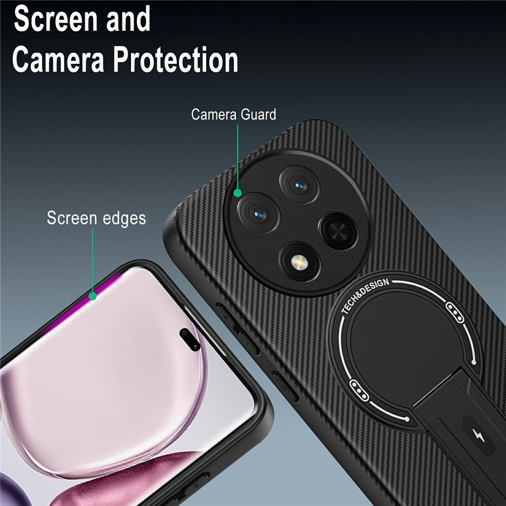Phone Case For Honor Magic7 Lite 5G / X9c 5G / X60 Pro 5G Carbon Fiber Texture PC + TPU Phone Cover with Kickstand