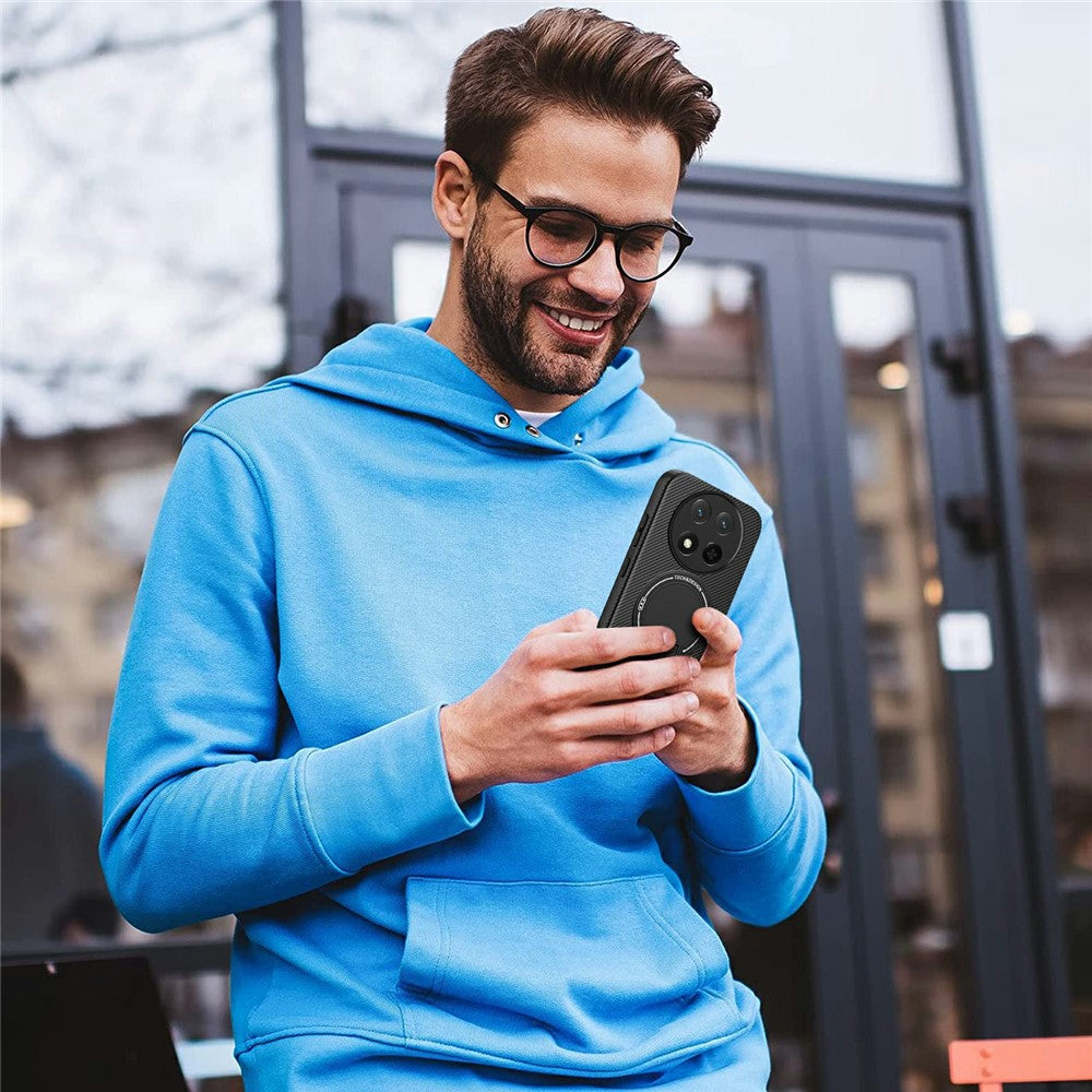 Phone Case For Honor Magic7 Lite 5G / X9c 5G / X60 Pro 5G Carbon Fiber Texture PC + TPU Phone Cover with Kickstand