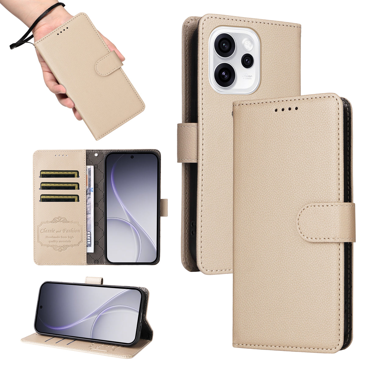 For Oppo Reno15 Pro Max 5G (Global) / Reno15 Pro 5G (China) Case RFID Blocking 3 Card Slots PU Leather Phone Cover with Wrist Strap