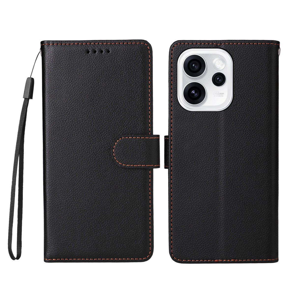 For Oppo Reno15 Pro Max 5G (Global) / Reno15 Pro 5G (China) Case RFID Blocking 3 Card Slots PU Leather Phone Cover with Wrist Strap