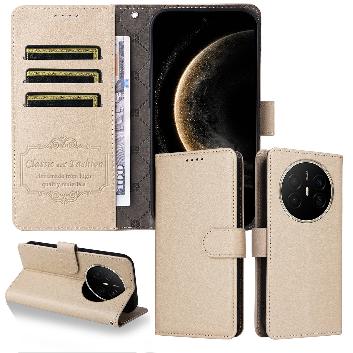 For Huawei Mate 70 Air Case RFID Blocking 3 Card Slots PU Leather Phone Cover with Wrist Strap
