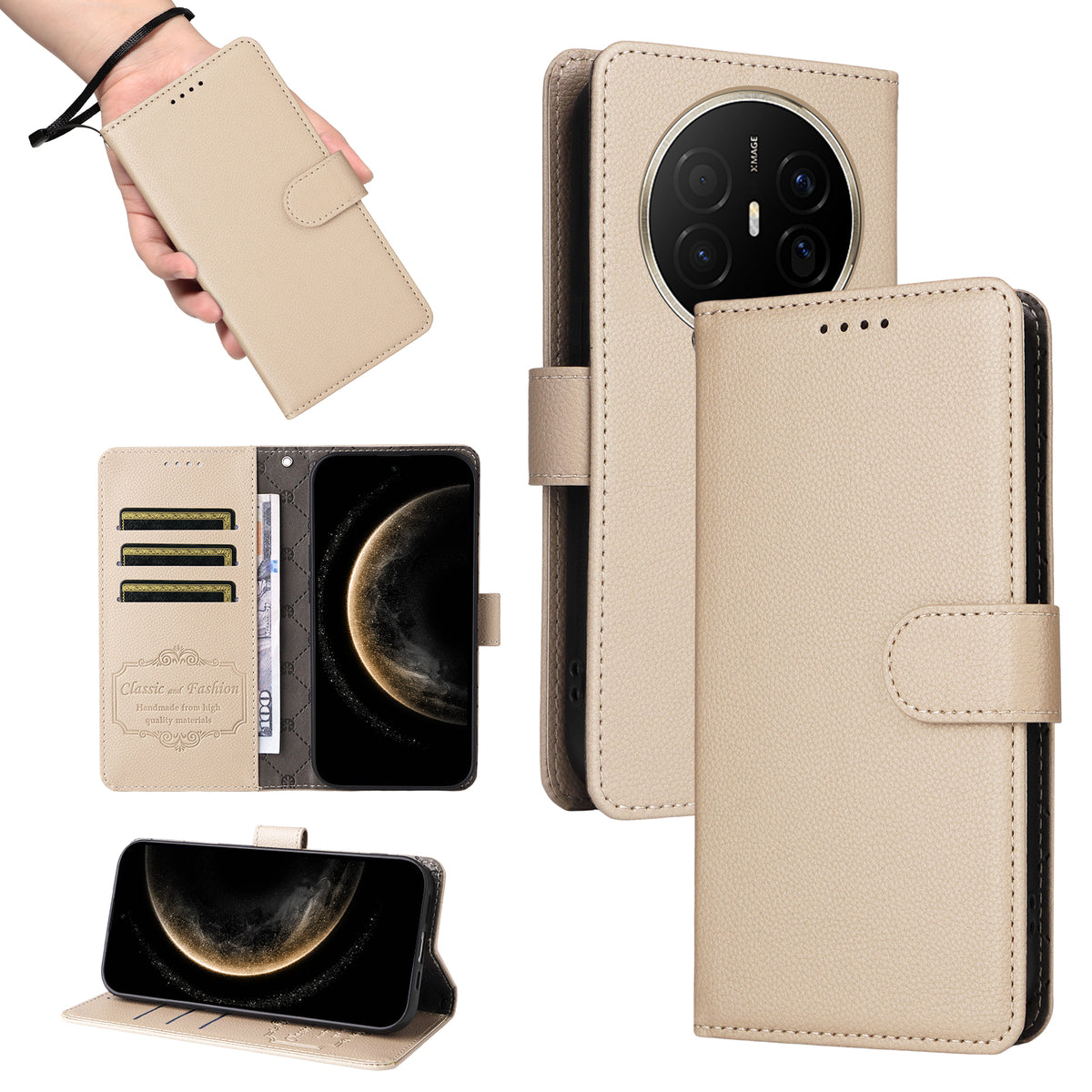 For Huawei Mate 70 Air Case RFID Blocking 3 Card Slots PU Leather Phone Cover with Wrist Strap
