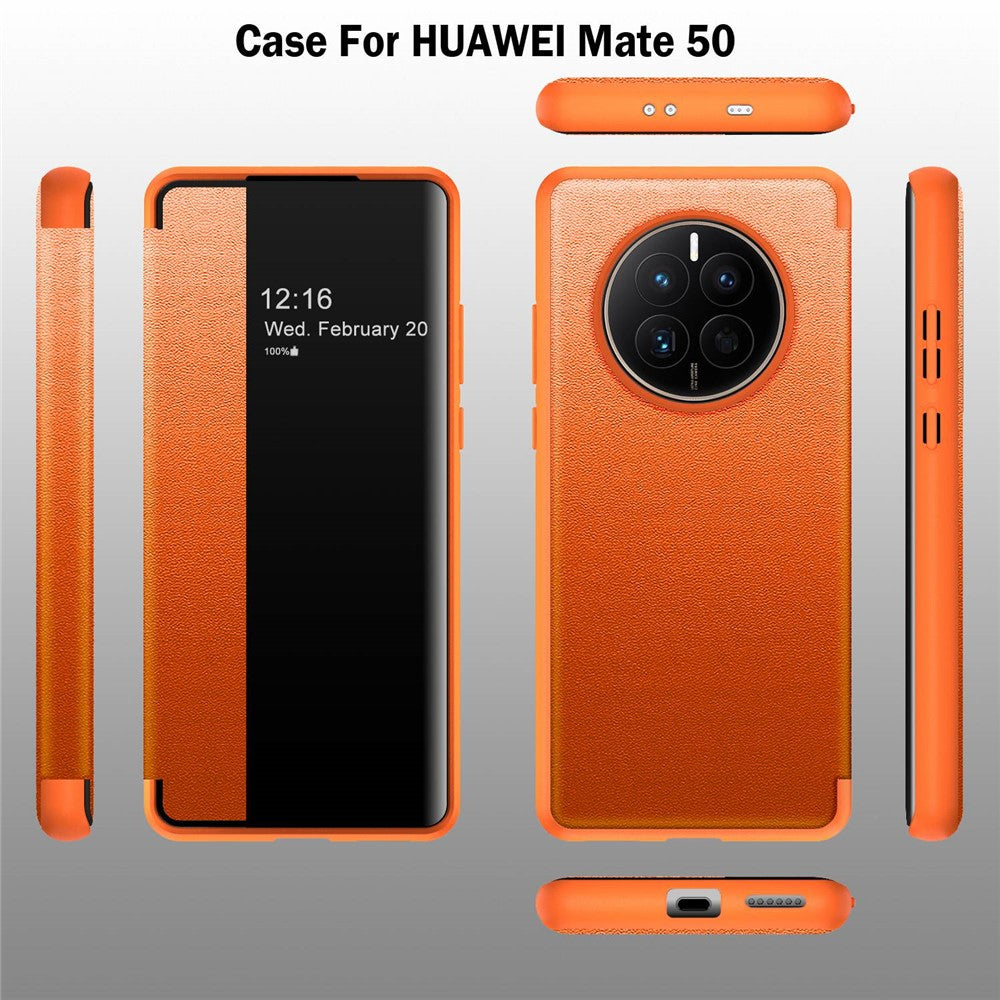 Huawei Mate 50 4G View Window Design Auto Wake and Sleep Flip Cover PU Leather+TPU+Akryl Skyddande mobilskal