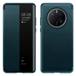 Huawei Mate 50 Pro 4G View Window Design Auto Wake and Sleep Flip Cover Fallskyddande PU-läder+TPU+Akryl mobilskal