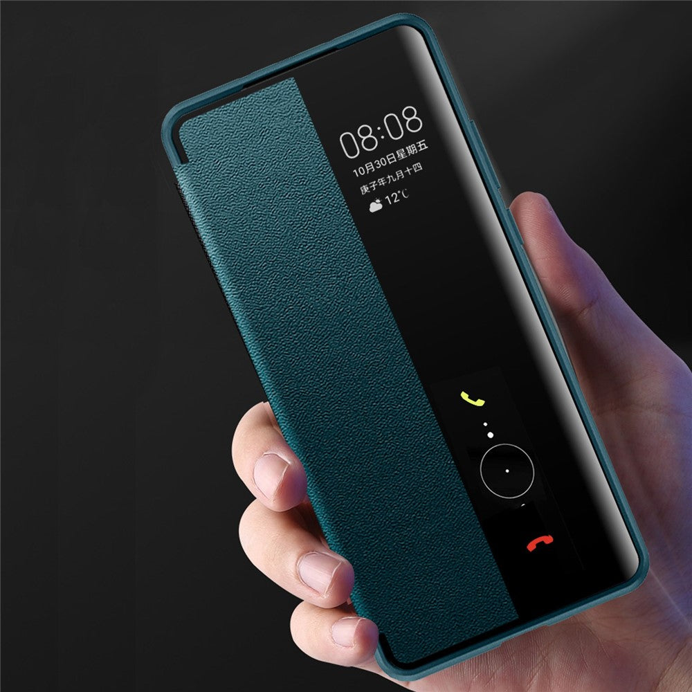 For Huawei Mate 50 Pro 4G View Window Design Auto Wake and Sleep Flip Cover Anti-fall PU Leather+TPU+Acrylic Phone Case