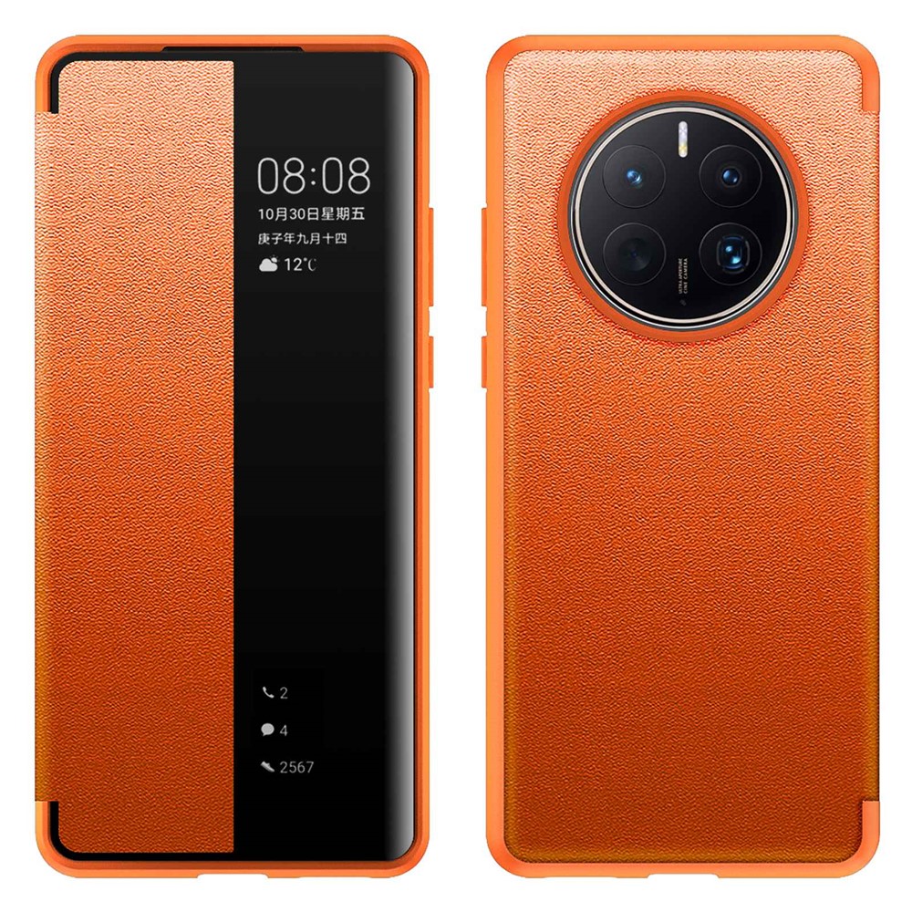 Huawei Mate 50 Pro 4G View Window Design Auto Wake and Sleep Flip Cover Fallskyddande PU-läder+TPU+Akryl mobilskal