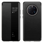 For Huawei Mate 50 Pro 4G View Window Design Auto Wake and Sleep Flip Cover Anti-fall PU Leather+TPU+Acrylic Phone Case
