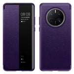 Huawei Mate 50 Pro 4G View Window Design Auto Wake and Sleep Flip Cover Fallskyddande PU-läder+TPU+Akryl mobilskal