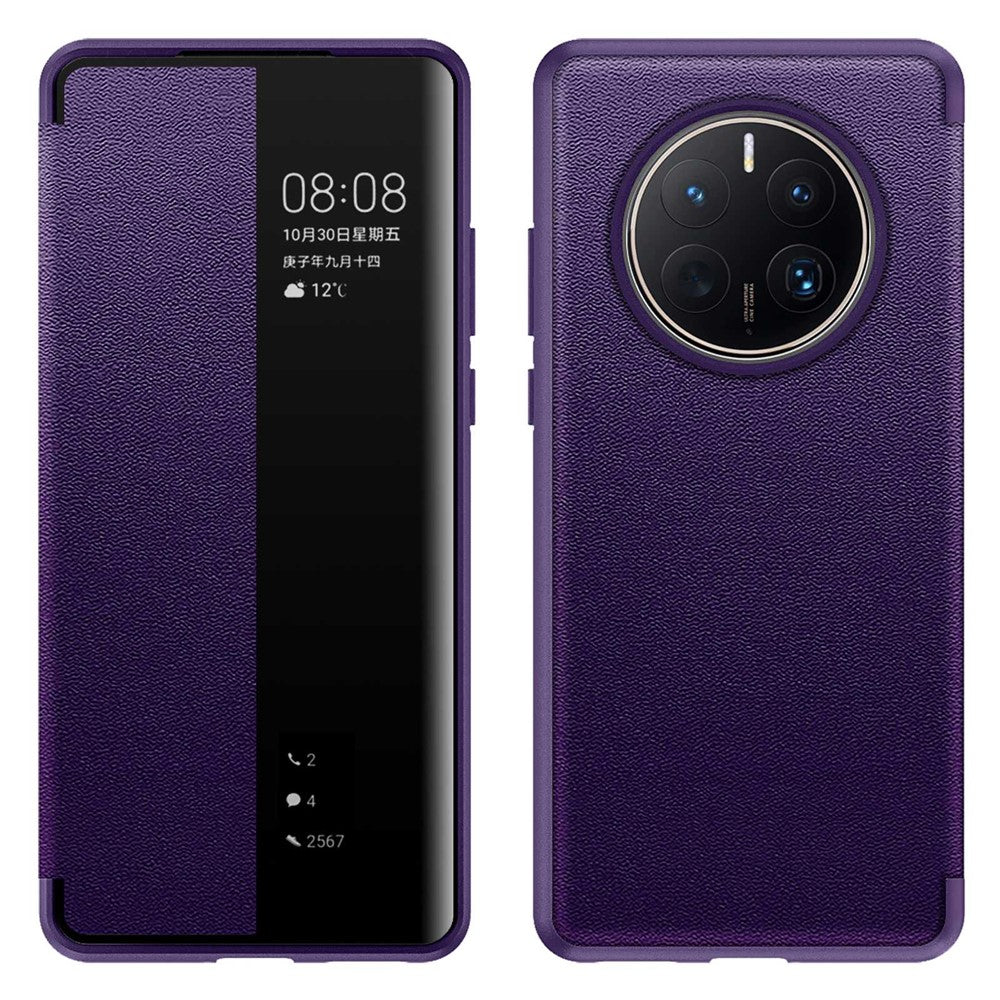 Huawei Mate 50 Pro 4G View Window Design Auto Wake and Sleep Flip Cover Fallskyddande PU-läder+TPU+Akryl mobilskal