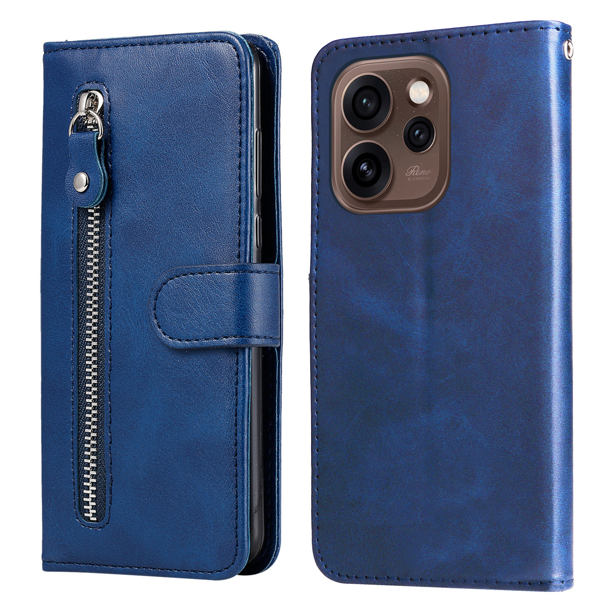 Oppo Reno15 Pro 5G (Global) / Reno15 5G (Kina) PU-läderfodral med dragkedja och plånboksfodral i stativ
