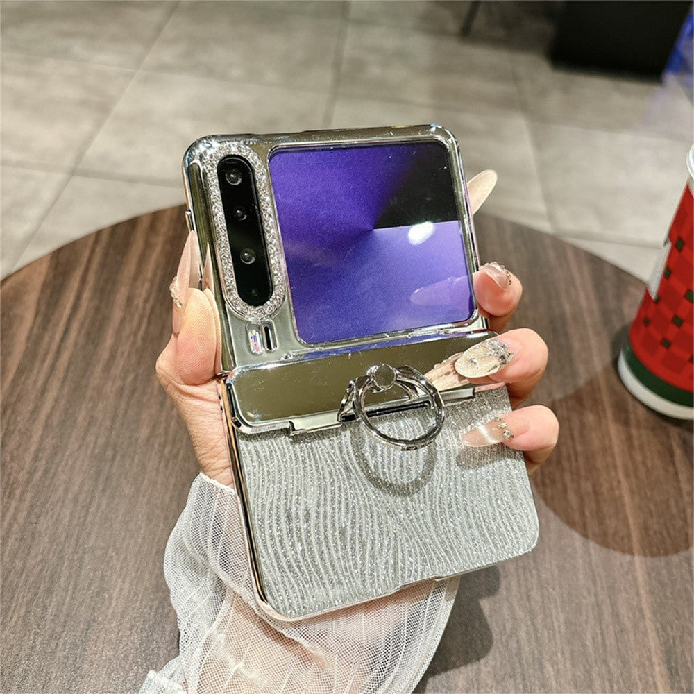 For Huawei Pura X Case with Ring Holder Ripple Texture Hard PC Phone Cover with Rear Screen Film