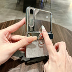For Huawei Pura X Case with Ring Holder Ripple Texture Hard PC Phone Cover with Rear Screen Film