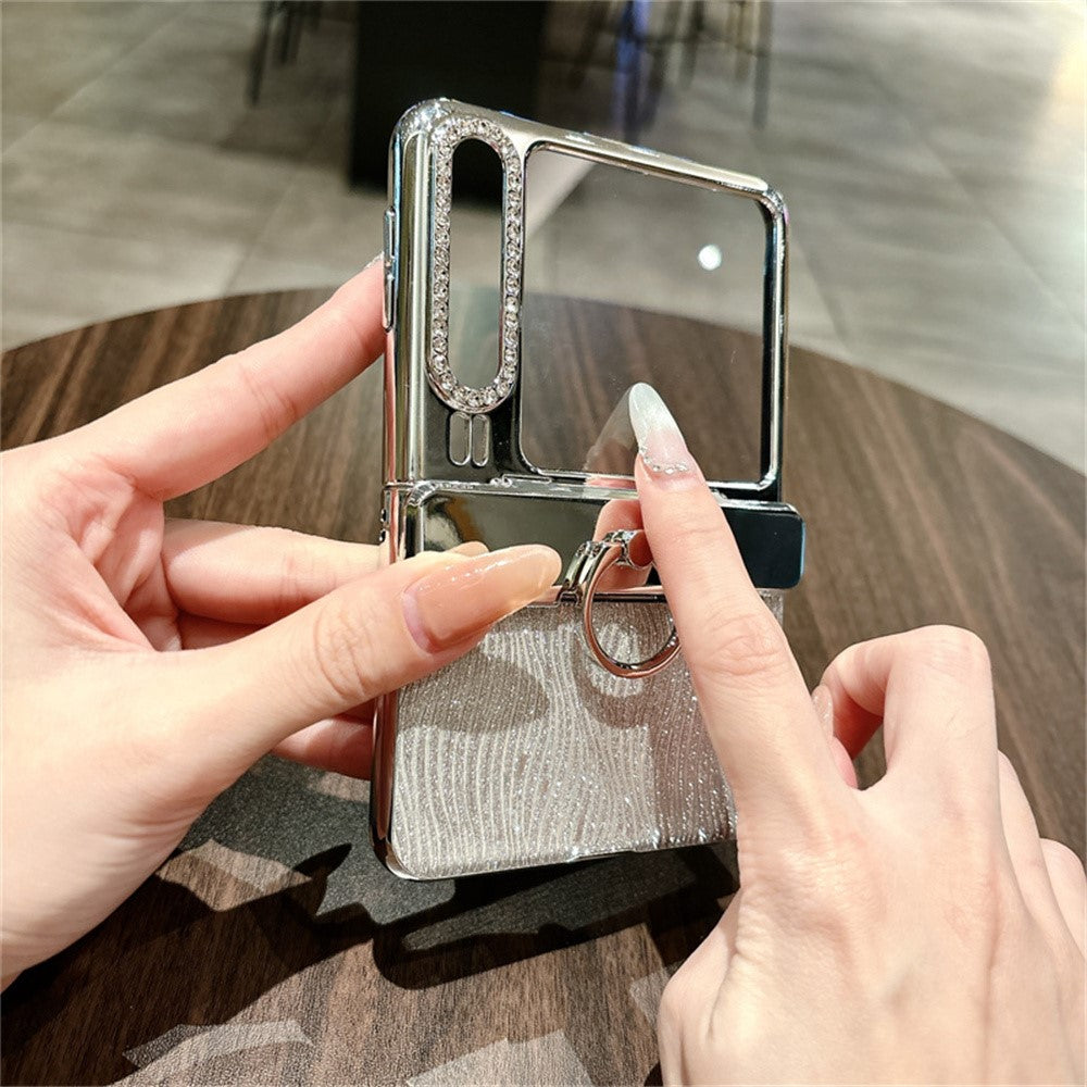 For Huawei Pura X Case with Ring Holder Ripple Texture Hard PC Phone Cover with Rear Screen Film