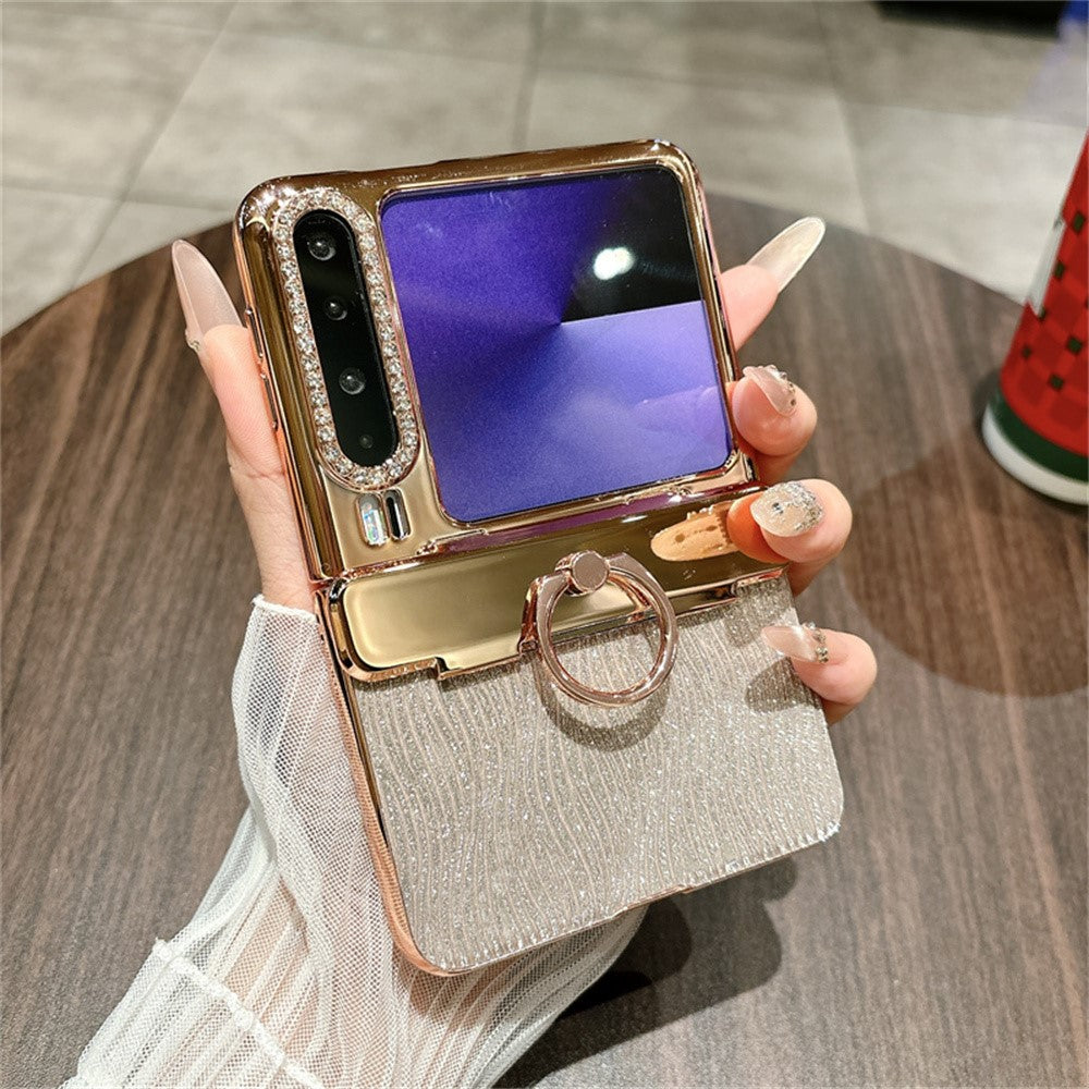 For Huawei Pura X Case with Ring Holder Ripple Texture Hard PC Phone Cover with Rear Screen Film