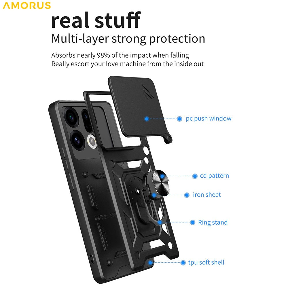 AMORUS For Oppo Find X9 5G Case Kickstand PC + TPU Phone Cover with Camera Lens Slider