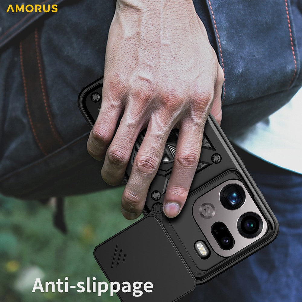 AMORUS For Oppo Find X9 Pro 5G Case Kickstand PC + TPU Phone Cover with Camera Lens Slider