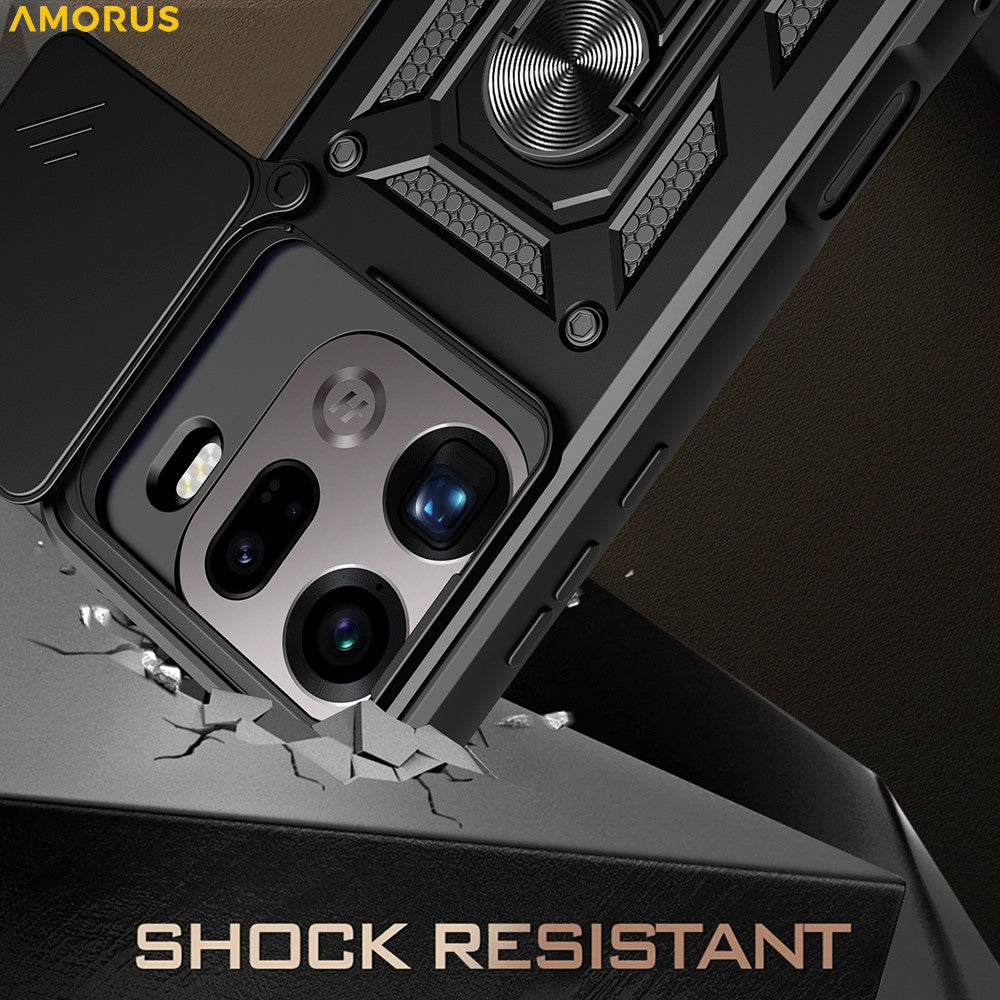AMORUS For Oppo Find X9 Pro 5G Case Kickstand PC + TPU Phone Cover with Camera Lens Slider