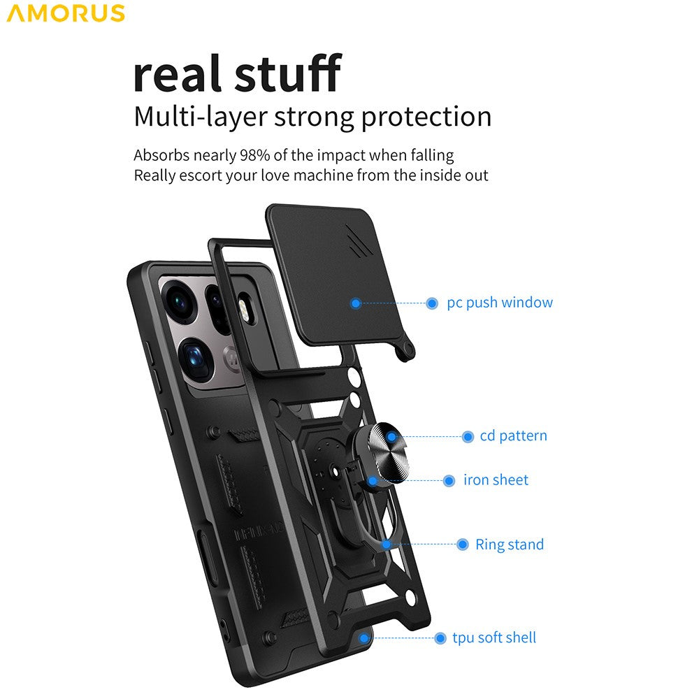 AMORUS For Oppo Find X9 Pro 5G Case Kickstand PC + TPU Phone Cover with Camera Lens Slider