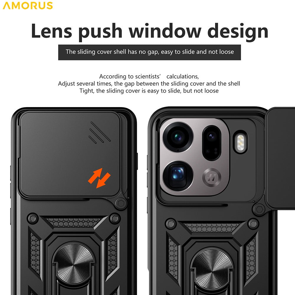 AMORUS For Oppo Find X9 Pro 5G Case Kickstand PC + TPU Phone Cover with Camera Lens Slider