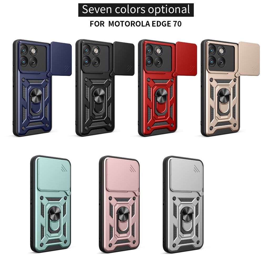 Til Motorola Edge 70 5G Cover med skydelåg til kamera PC + TPU Telefoncover med støttefod