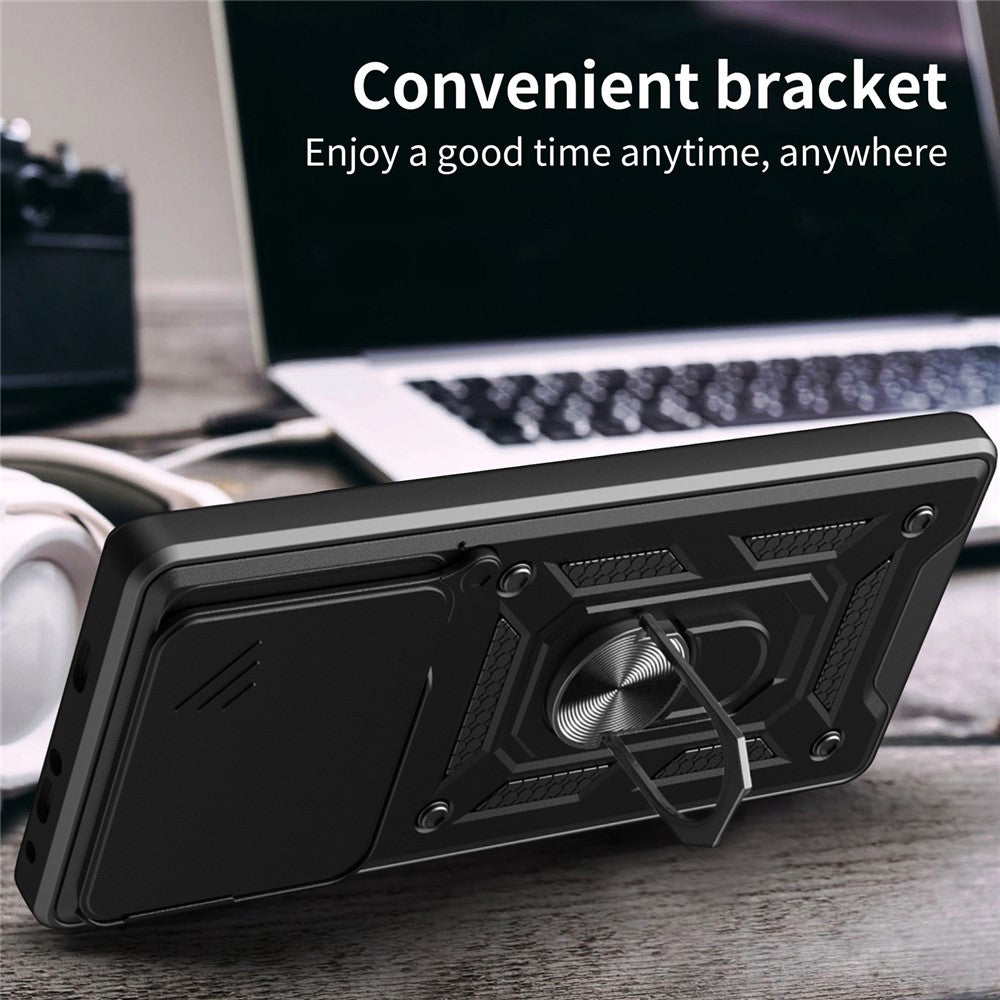 Til Motorola Edge 70 5G Cover med skydelåg til kamera PC + TPU Telefoncover med støttefod