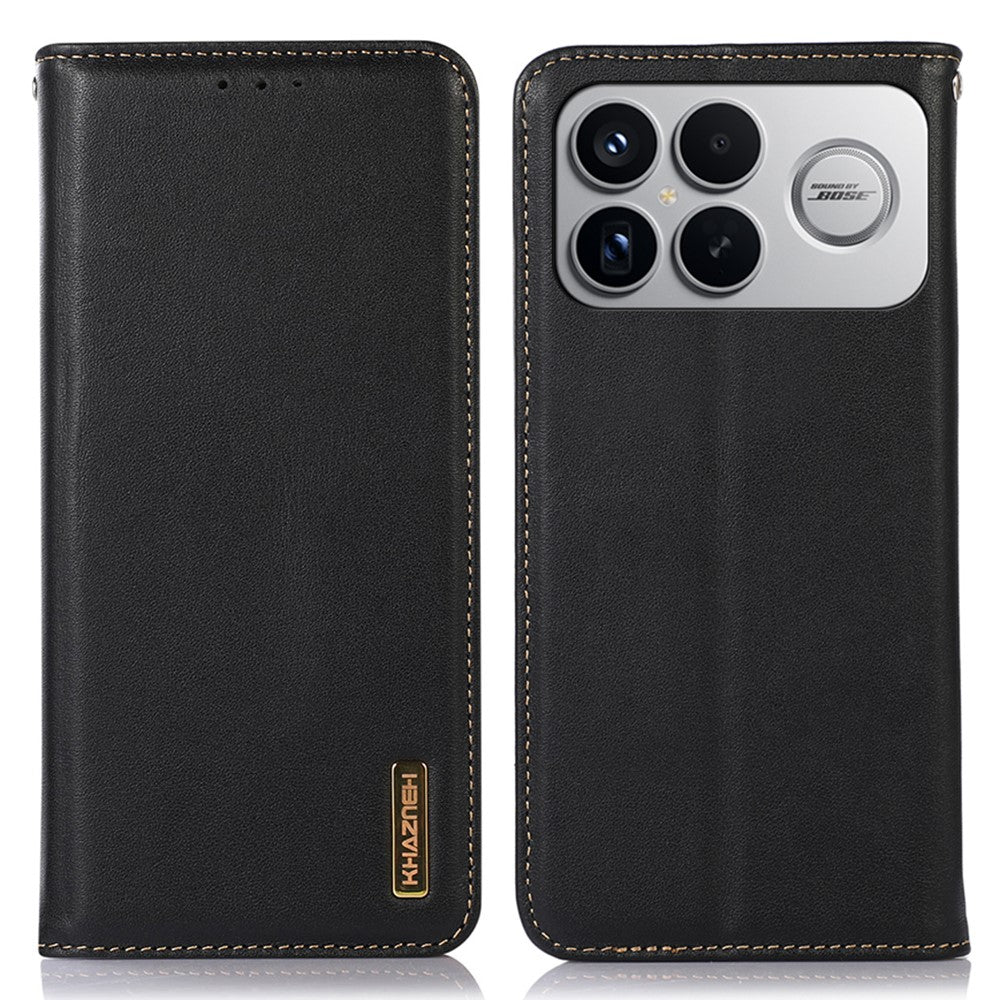 KHAZNEH For Xiaomi Poco F8 Ultra  /  Redmi K90 Pro Max 5G Case Wallet Genuine Cow Leather Phone Cover Nappa Texture