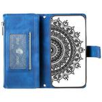 For iPhone 12 Pro Max 6.7 inch Mandala Flower Imprinted Drop-proof Phone Cover Stand with Multiple Card Slots Zipper Pocket Wallet PU Leather Phone Case with Strap