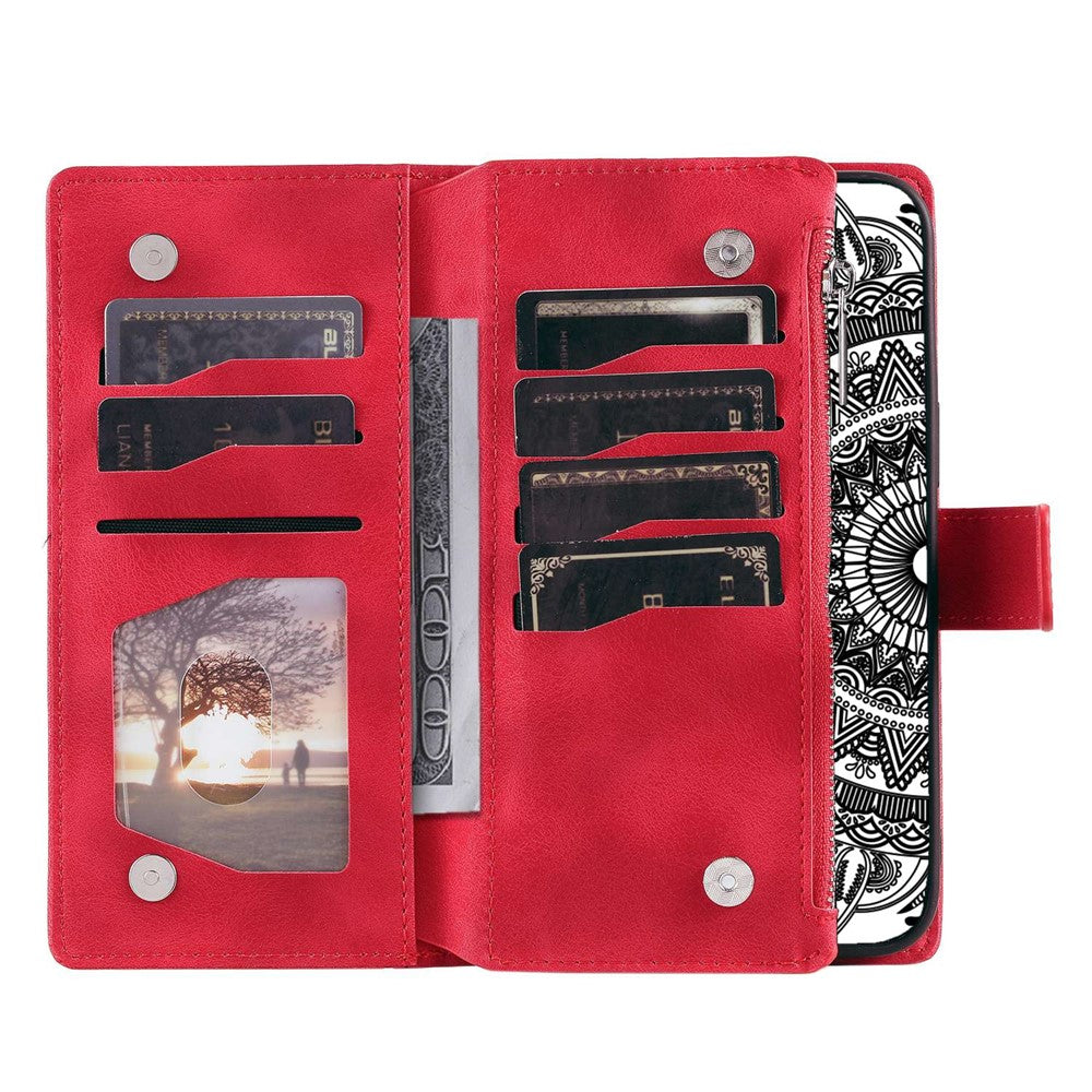 Shockproof Cell Phone Cover For iPhone 11 Pro Max 6.5 inch, Mandala Flower Imprinted Zipper Pocket Wallet Stand Multiple Card Slots PU Leather Phone Case with Strap