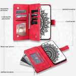 Shockproof Cell Phone Cover For iPhone 11 Pro Max 6.5 inch, Mandala Flower Imprinted Zipper Pocket Wallet Stand Multiple Card Slots PU Leather Phone Case with Strap
