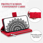 Shockproof Cell Phone Cover For iPhone 11 Pro Max 6.5 inch, Mandala Flower Imprinted Zipper Pocket Wallet Stand Multiple Card Slots PU Leather Phone Case with Strap
