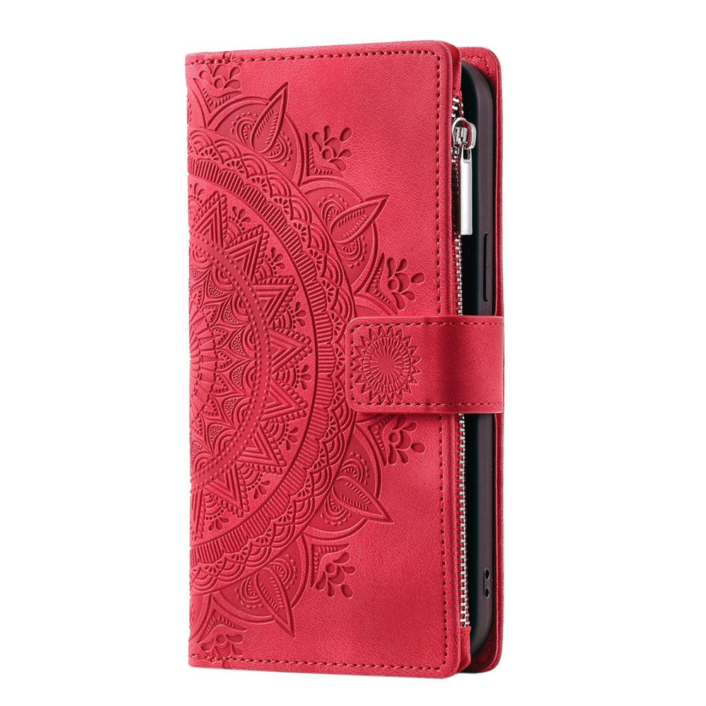 Shockproof Cell Phone Cover For iPhone 11 Pro Max 6.5 inch, Mandala Flower Imprinted Zipper Pocket Wallet Stand Multiple Card Slots PU Leather Phone Case with Strap