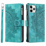 Shockproof Cell Phone Cover For iPhone 11 Pro Max 6.5 inch, Mandala Flower Imprinted Zipper Pocket Wallet Stand Multiple Card Slots PU Leather Phone Case with Strap