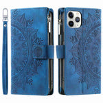 Shockproof Cell Phone Cover For iPhone 11 Pro Max 6.5 inch, Mandala Flower Imprinted Zipper Pocket Wallet Stand Multiple Card Slots PU Leather Phone Case with Strap