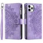 Shockproof Cell Phone Cover For iPhone 11 Pro Max 6.5 inch, Mandala Flower Imprinted Zipper Pocket Wallet Stand Multiple Card Slots PU Leather Phone Case with Strap
