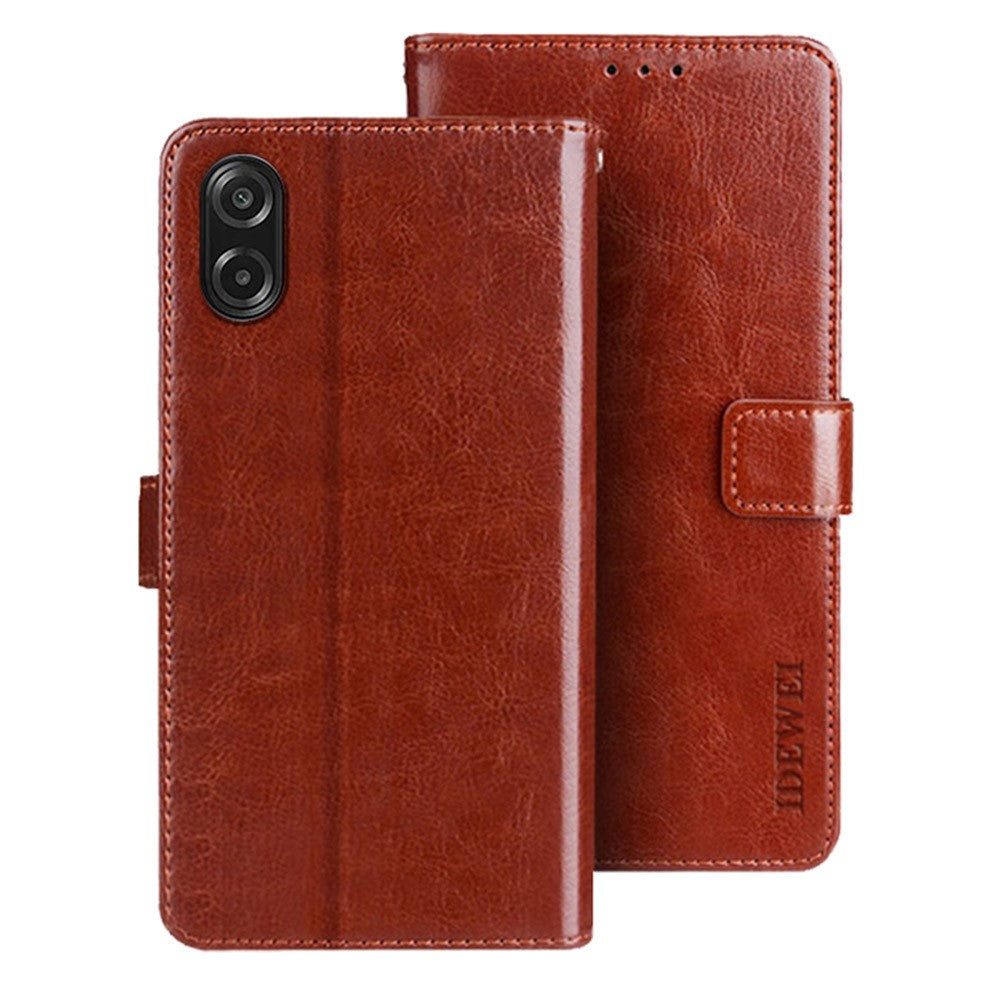 IDEWEI För Samsung Galaxy A08 5G / A08 4G / A07 5G / A07 4G Stativskal Läderfodral med Crazy Horse-textur