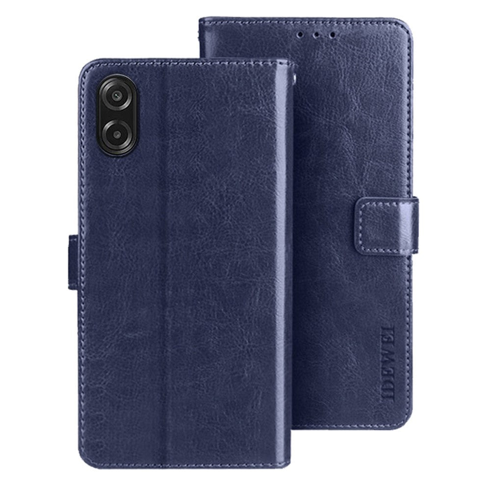 IDEWEI För Samsung Galaxy A08 5G / A08 4G / A07 5G / A07 4G Stativskal Läderfodral med Crazy Horse-textur